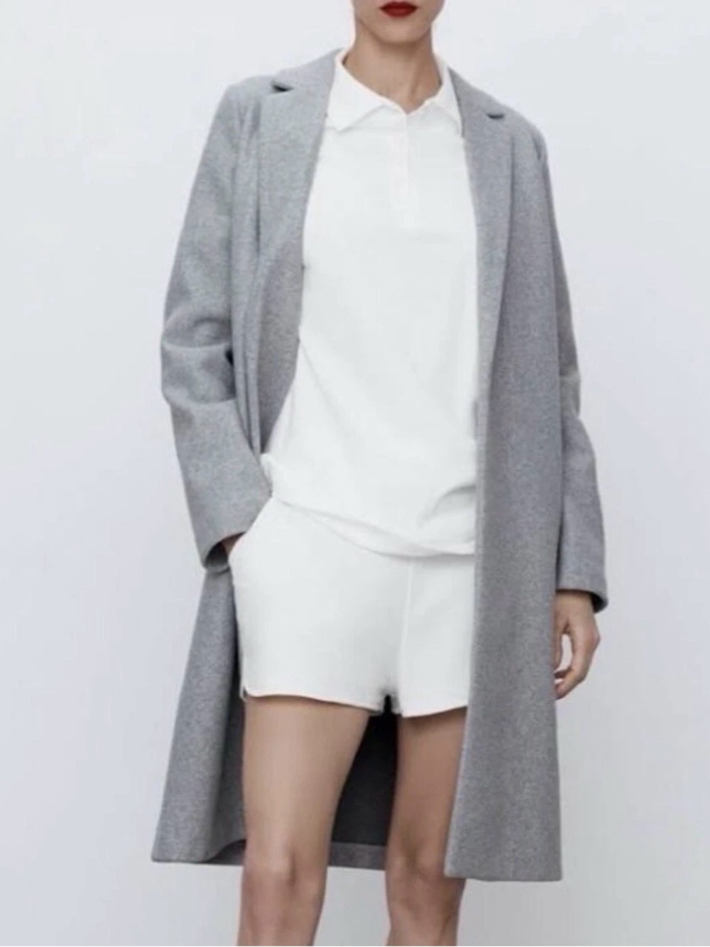 Zara Light Grey Open-Front Long Coat